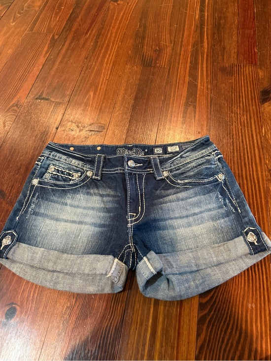 Miss Me Pants - Miss Me Rolled Cuff Distressed Denim Shorts - Blue